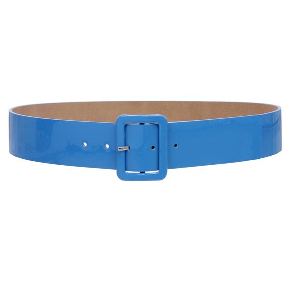 Ladies High Waist Patent Leather Wide Fashion Square Belt Sky BlueM-34